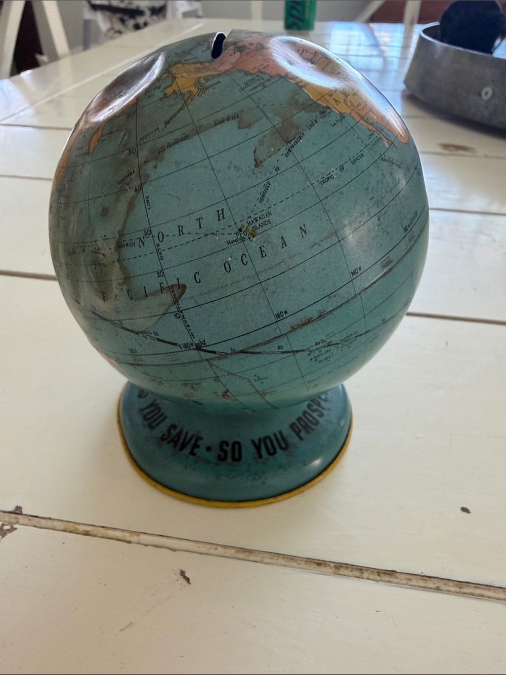 Vintage-Style Teal Globe Decorative Coin Bank Ohio Art Co